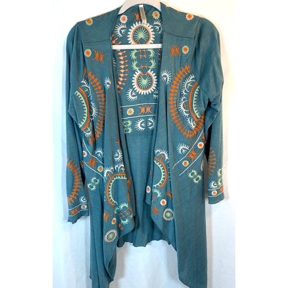 Boho Embroidered Open Front Duster Cardigan – Tribal Festival Vibes - Picture 3 of 8